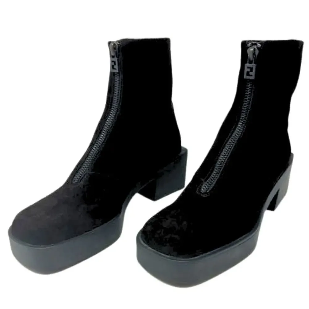 Fendi Boots FF Logo Chunky Platform Zucca Brown Monogram Ankle‎ Chelsea Shoes 7
